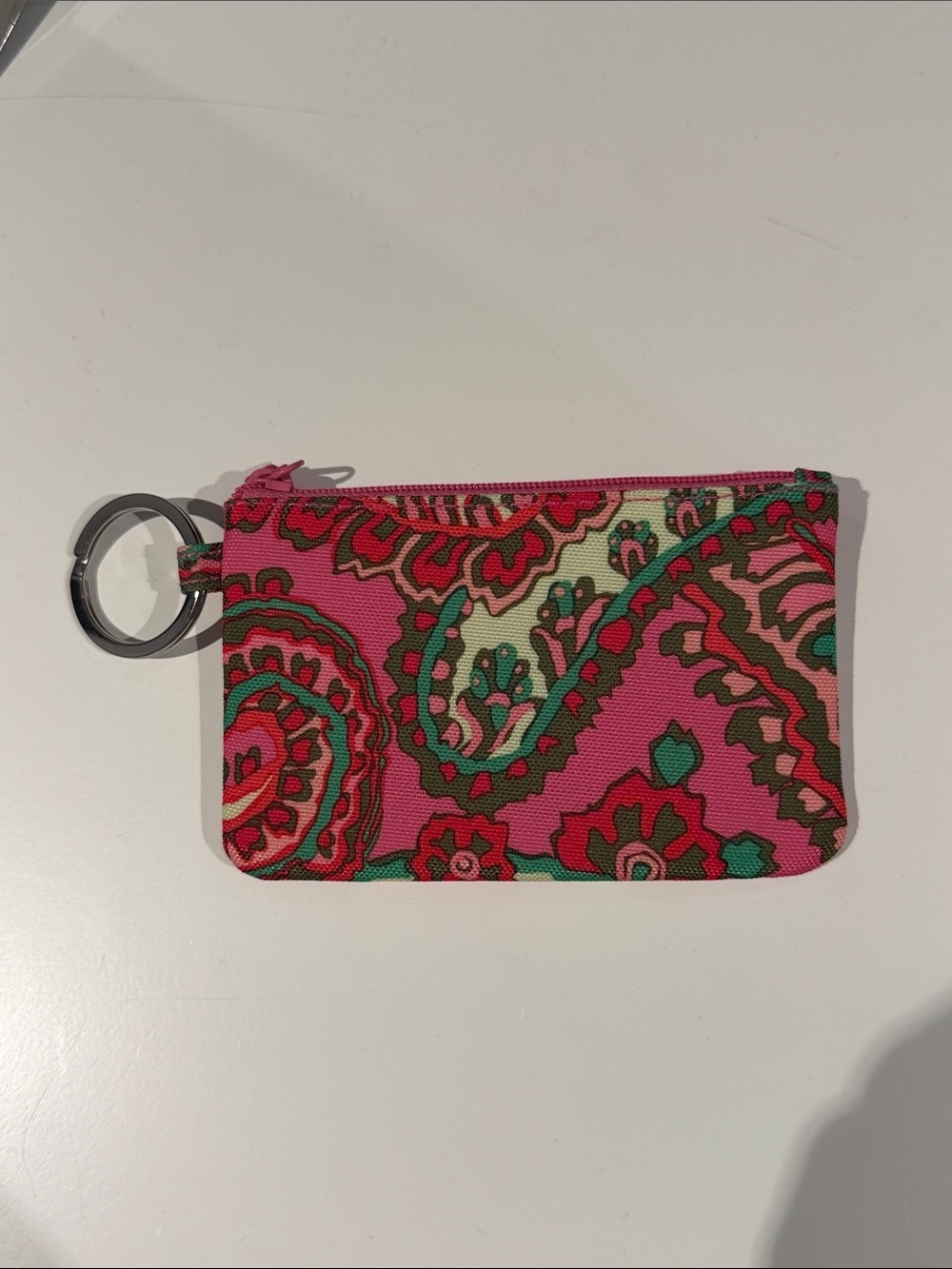 NWT Vera Bradley Hot Pink Floral Quilted Zip ID Case with Key Ring